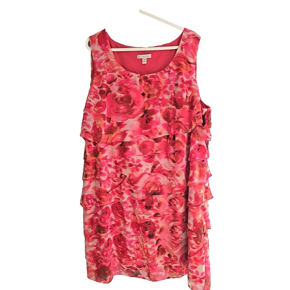 Christopher Banks Pink Floral Tiered Ruffle Sleeveless Shift Dress Plus Size 22W